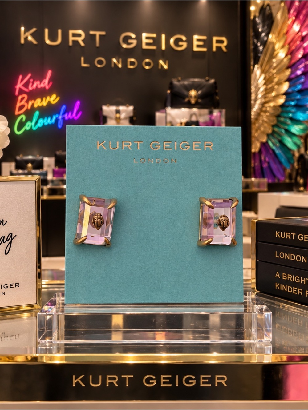 Kurt Geiger Quartz-Style Rectangular Crystal Stud Earrings
